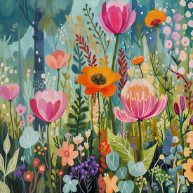 A Calm Moment in a Colorful Garden - Serene Abstract Art