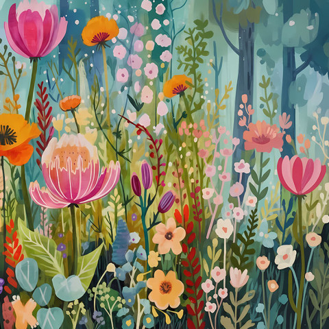 A Calm Moment in a Colorful Garden - Serene Abstract Art