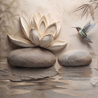 Bathroom Wall Art with Lotus Flower and Hummingbird – Spa Yoga Zen Wellness Print for Home Dennis