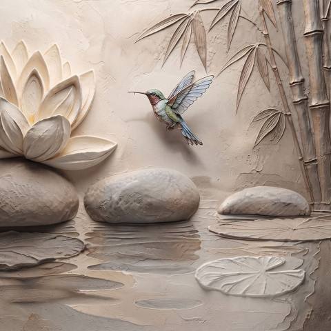 Bathroom Wall Art with Lotus Flower and Hummingbird – Spa Yoga Zen Wellness Print for Home Dennis