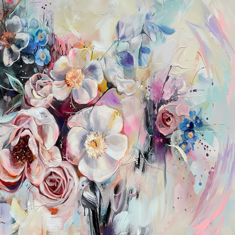 Dance of Brush and Petal - Expressive Floral Painting