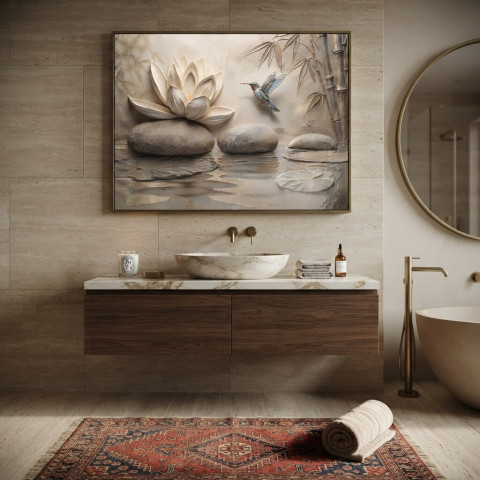 Bathroom Wall Art with Lotus Flower and Hummingbird – Spa Yoga Zen Wellness Print for Home Dennis