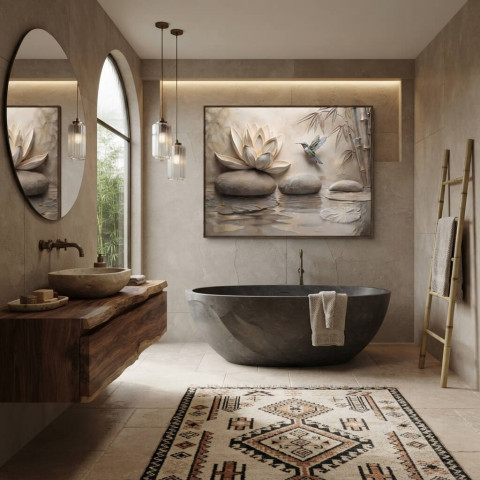 Bathroom Wall Art with Lotus Flower and Hummingbird – Spa Yoga Zen Wellness Print for Home Dennis