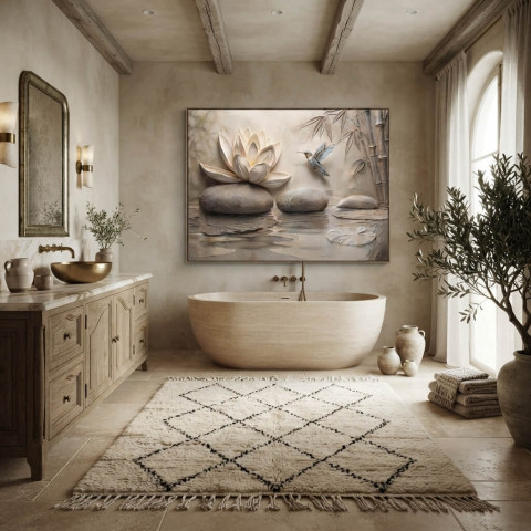 Bathroom Wall Art with Lotus Flower and Hummingbird – Spa Yoga Zen Wellness Print for Home Dennis