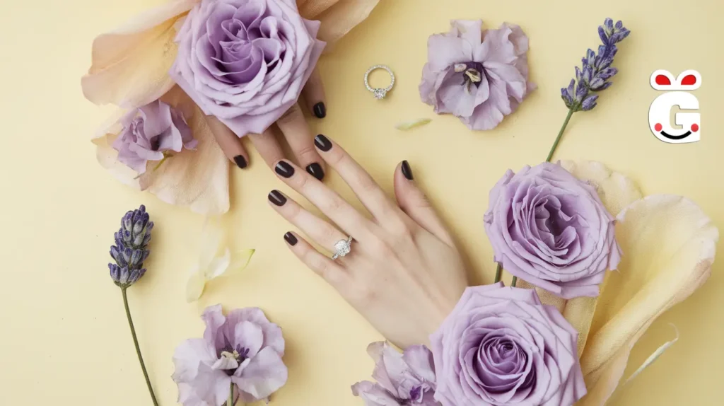 Dark Nail Polish Elegance in Engagement Photos